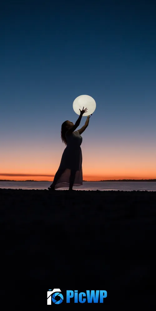 Girl with Moon iPhone 3K Mobile Wallpaper
