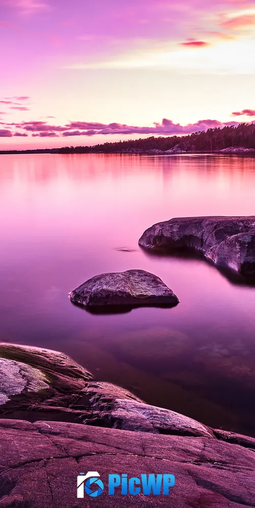 Purple Sunset Lake 3K Mobile Wallpaper