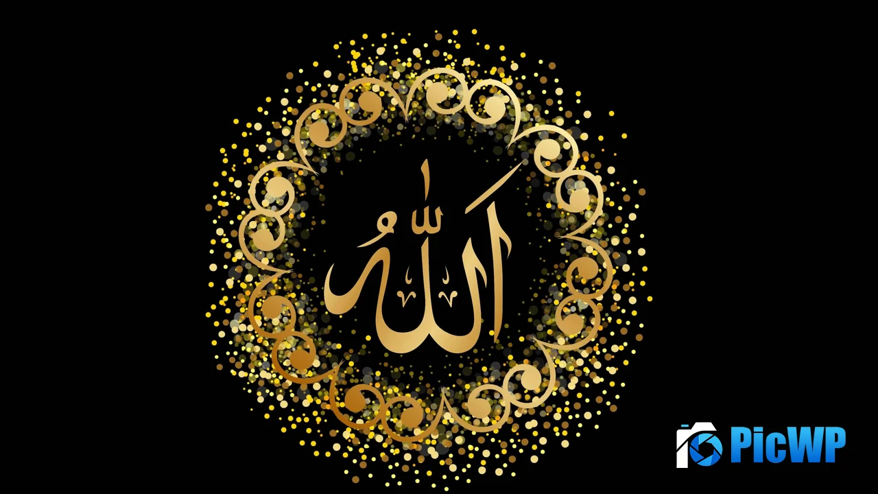 Allah Islamic calligraphy black background 4K PC Wallpaper