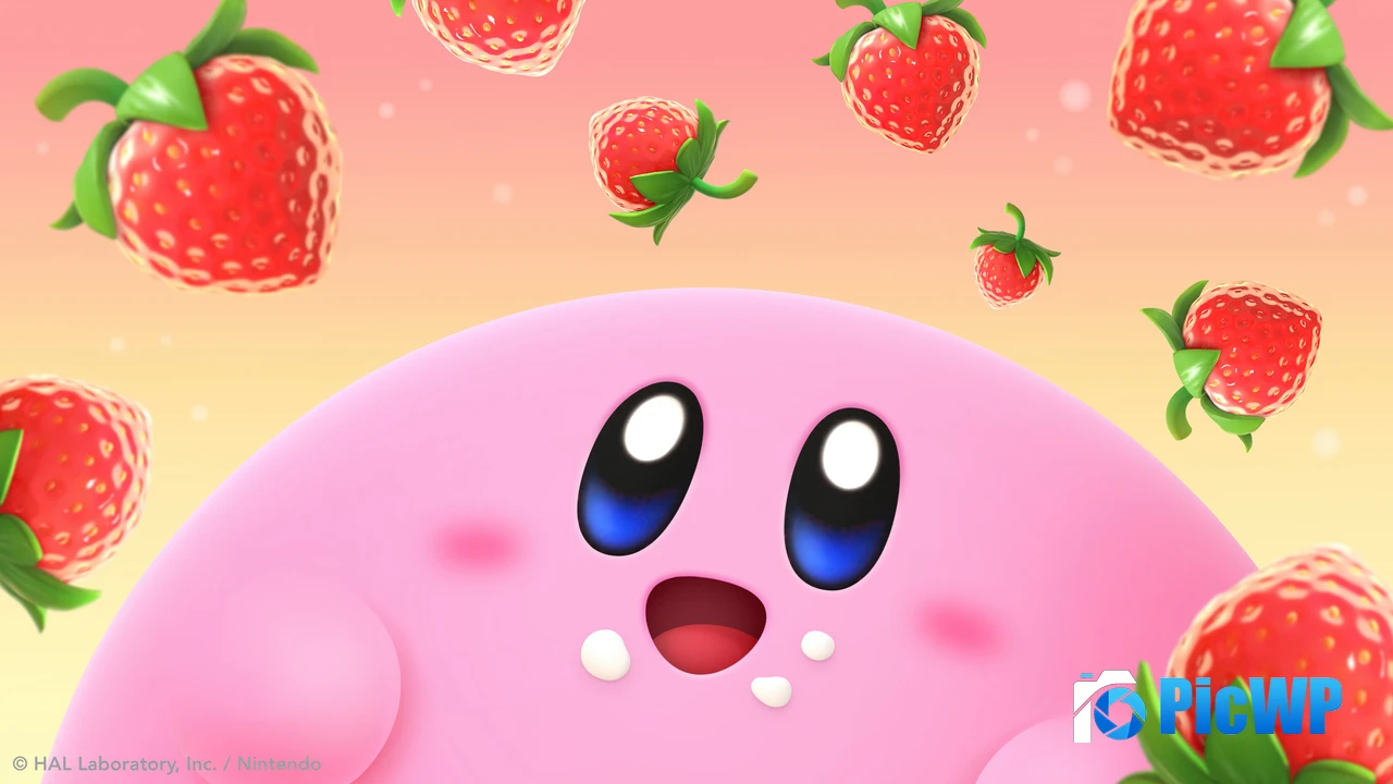 Kirby Strawberries 4K PC Wallpaper