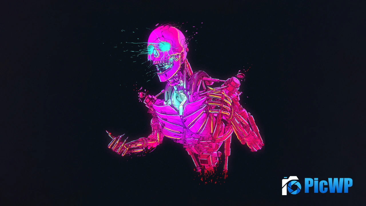 Neon Skeleton 4K PC Wallpaper