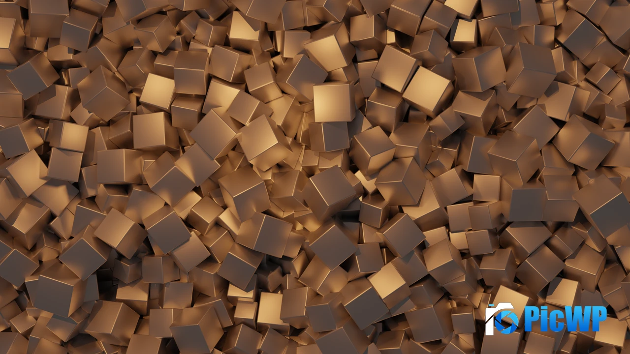 3D cubes Golden background 4K PC Wallpaper