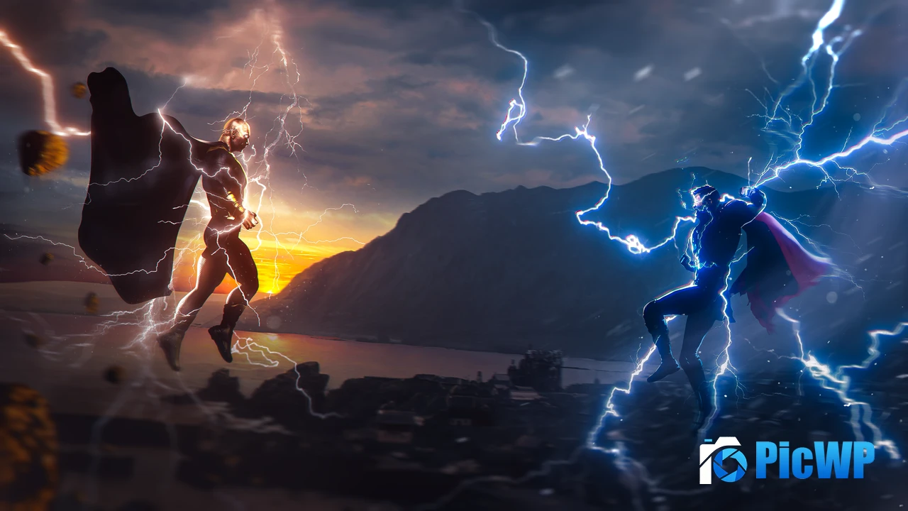 Black Adam vs Thor Crossover 4K PC Wallpaper