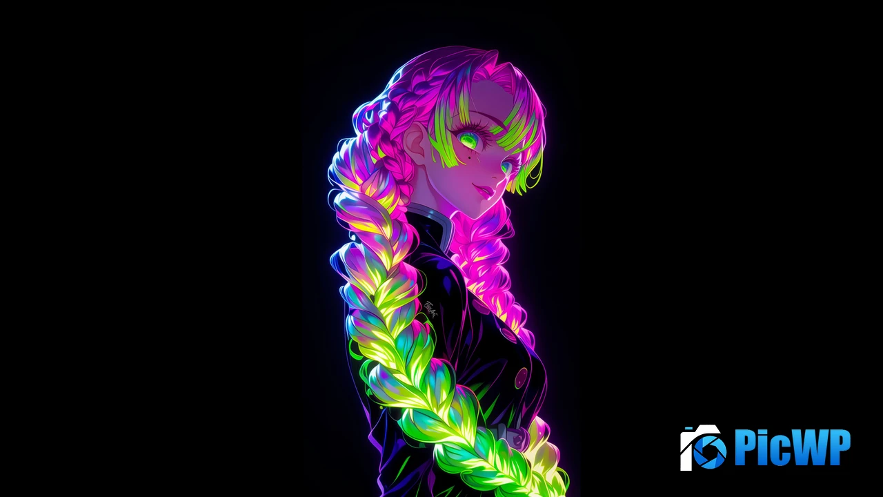 Mitsuri Kanroji Neon art 4K PC Wallpaper