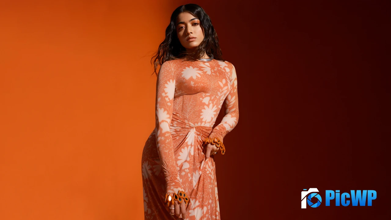 Rashmika Mandanna Orange aesthetic 4K PC Wallpaper