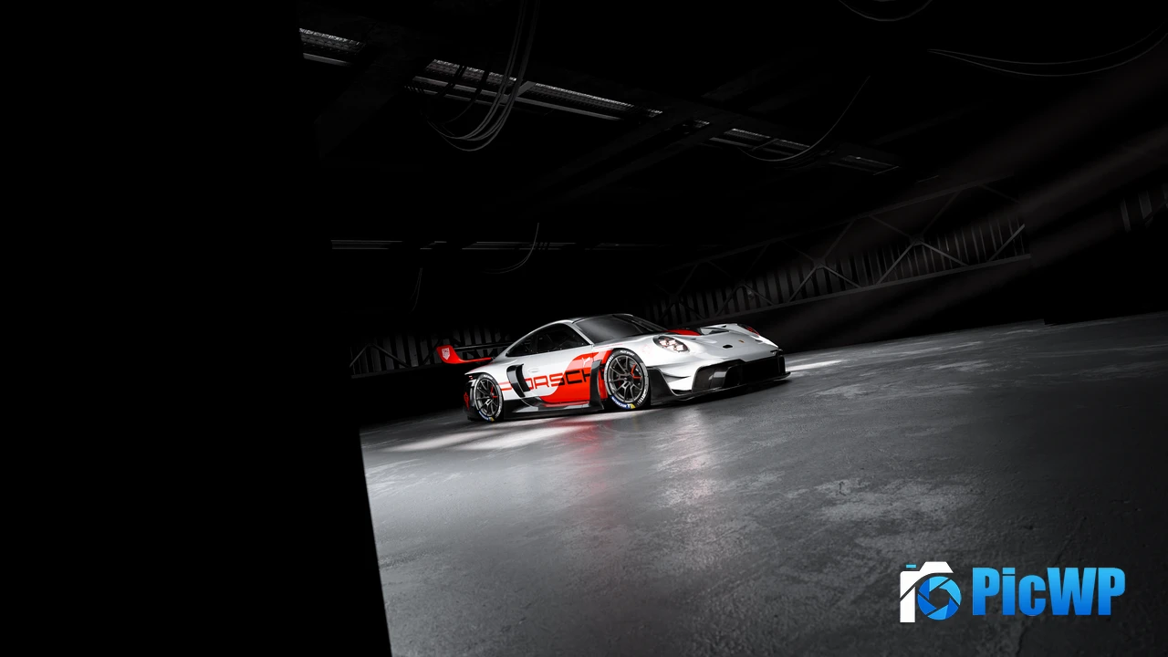 Porsche 911 GT3 R rennsport Dark aesthetic 4K PC Wallpaper