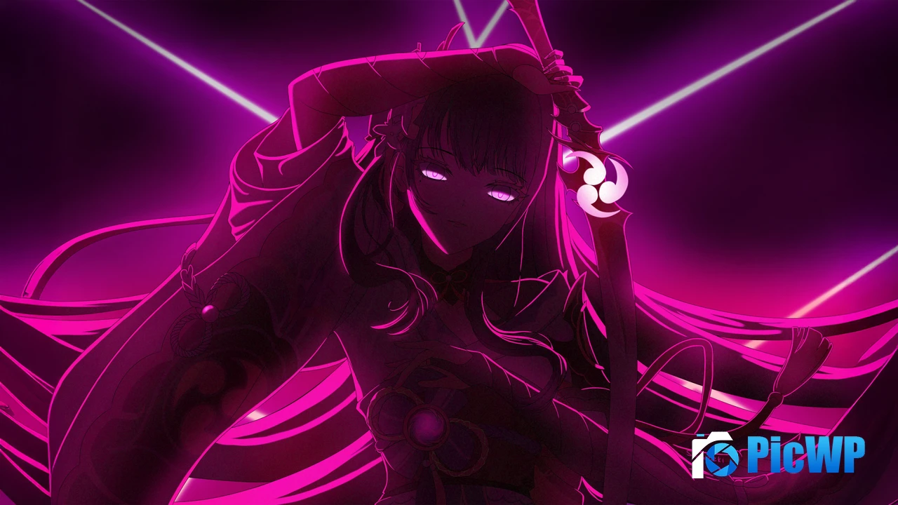 Raiden Shogun Neon art 4K PC Wallpaper