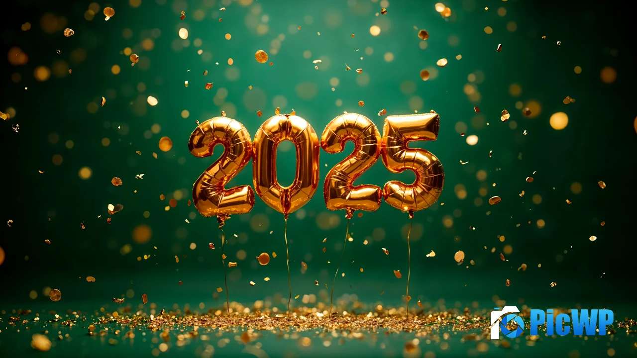 2025 New Year Foil balloons 4K PC Wallpaper