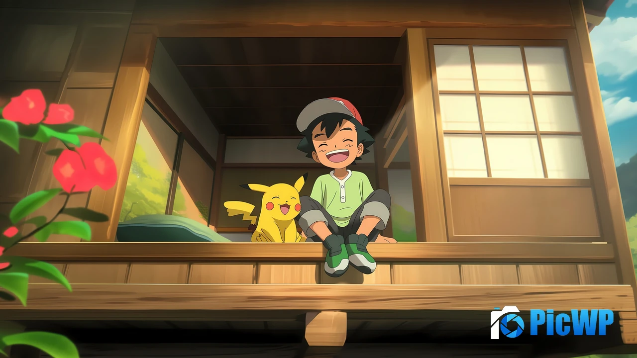 Ash & Pikachu Laughing 4K PC Wallpaper