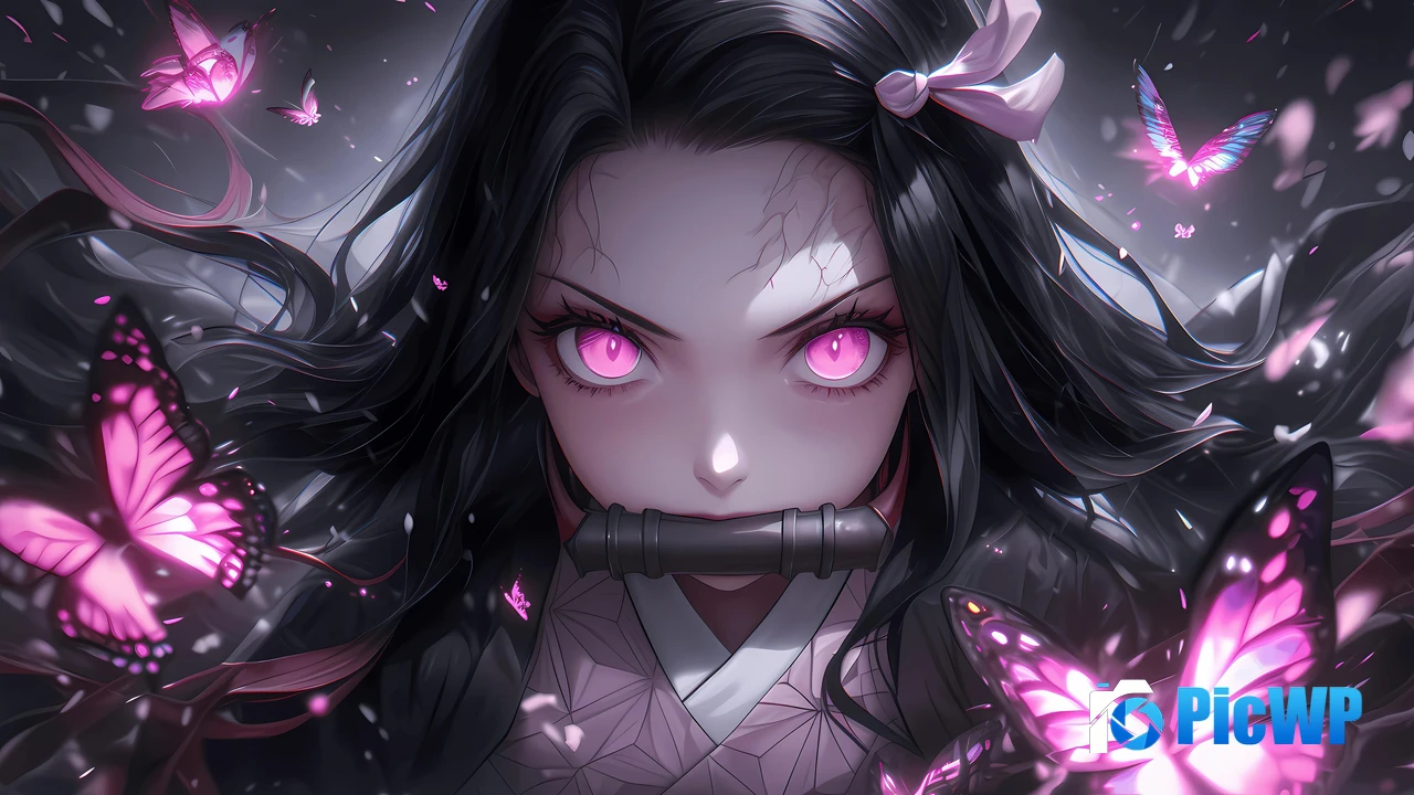 Pink aesthetic Nezuko Kamado 4K PC Wallpaper