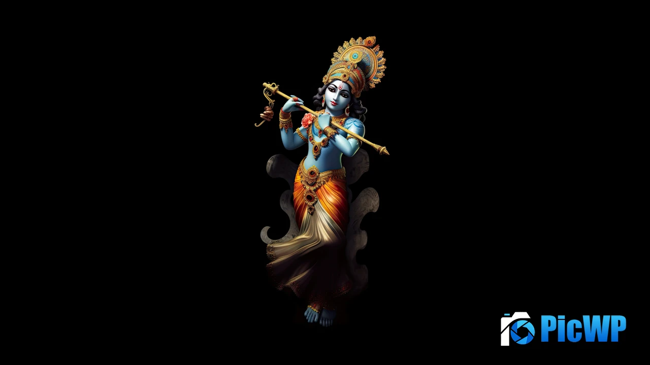 Hindu God Sri Krishna Black background 4K PC Wallpaper