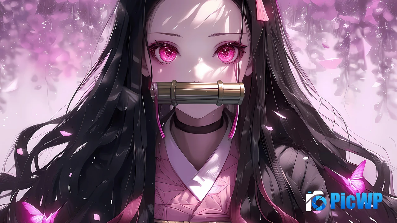 Nezuko Kamado Pink aesthetic 4K PC Wallpaper