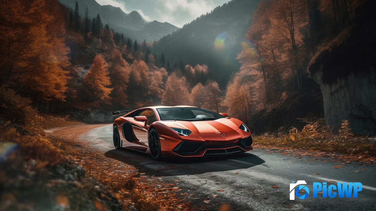 Lamborghini Aventador Autumn background 4K PC Wallpaper