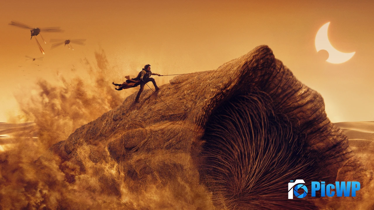 Timothée Chalamet riding Sandworm in Dune 2 4K PC Wallpaper