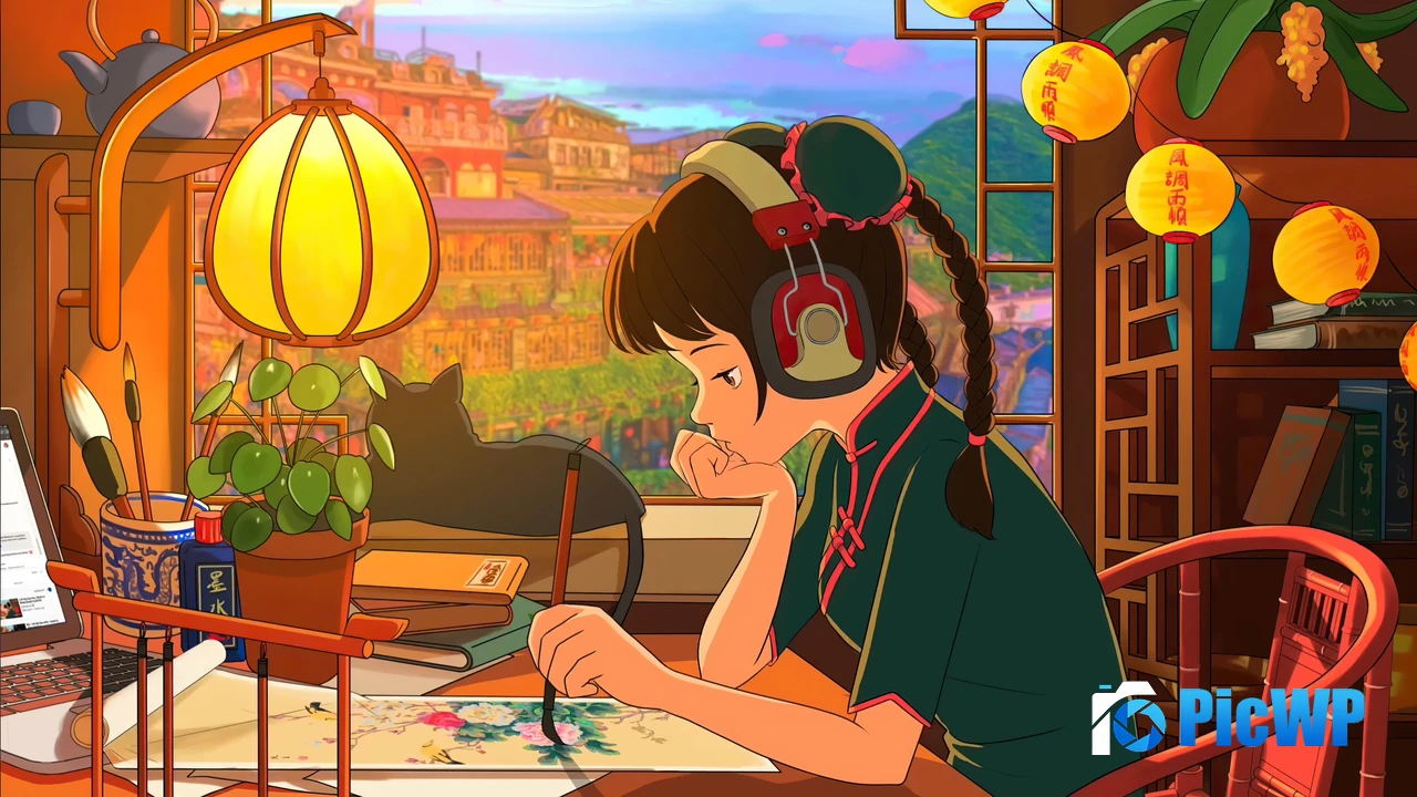 Lofi girl Painting 4K PC Wallpaper