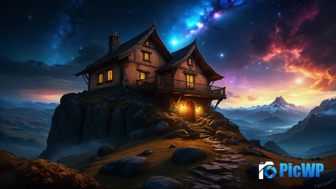 Wooden House Mountain Peak 4K PC Wallpaper