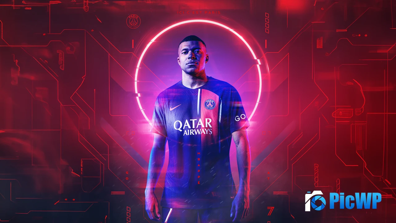 Kylian Mbappé Neon background 4K PC Wallpaper