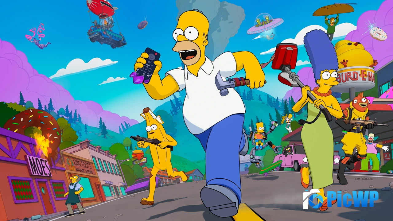 Fortnite x The Simpsons Crossover 4K PC Wallpaper