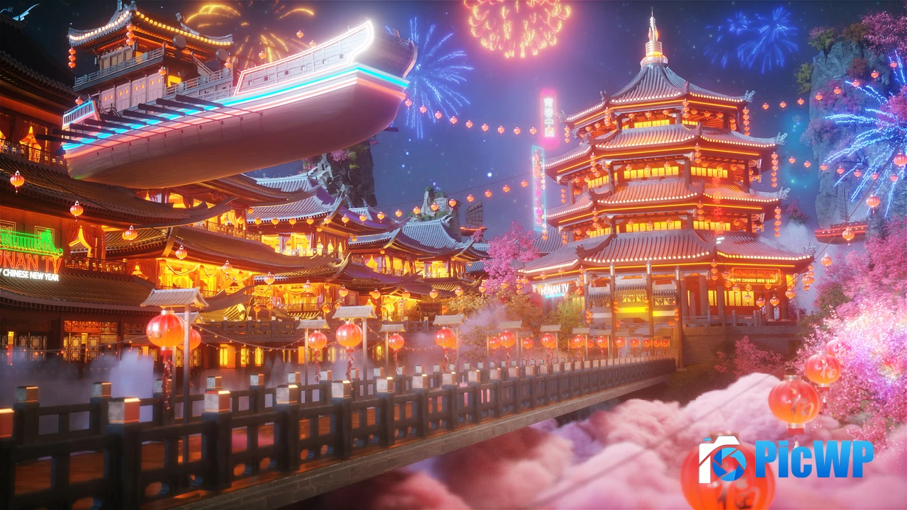 Chinese New Year Fireworks 4K PC Wallpaper