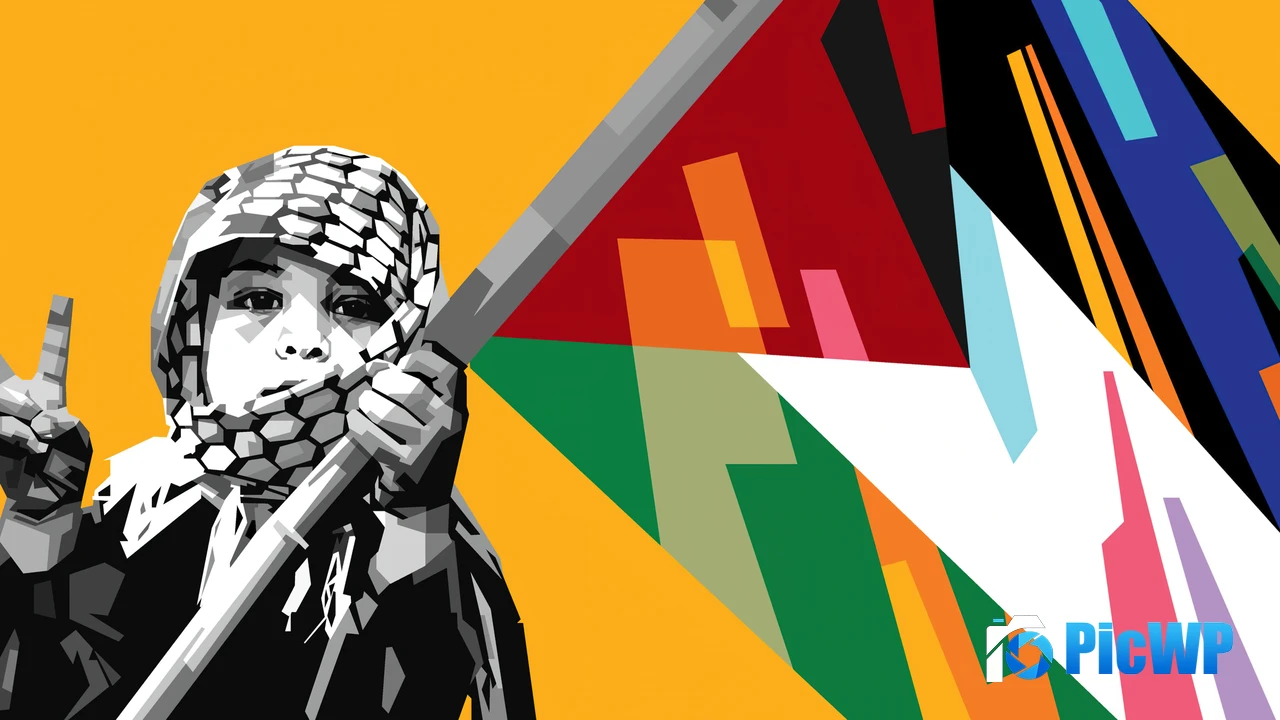 Cute Girl Holding Flag of Palestine 4K PC Wallpaper