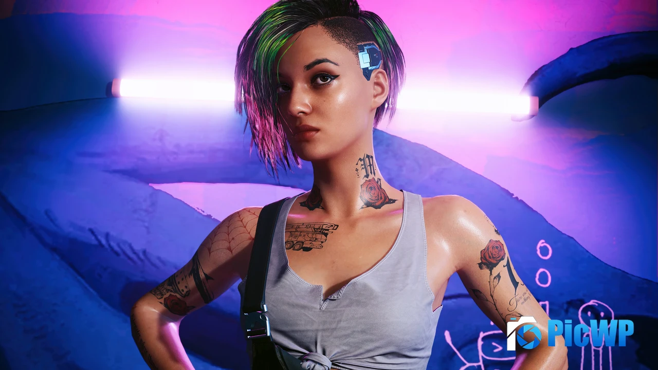 Judy Alvarez Neon background 4K PC Wallpaper