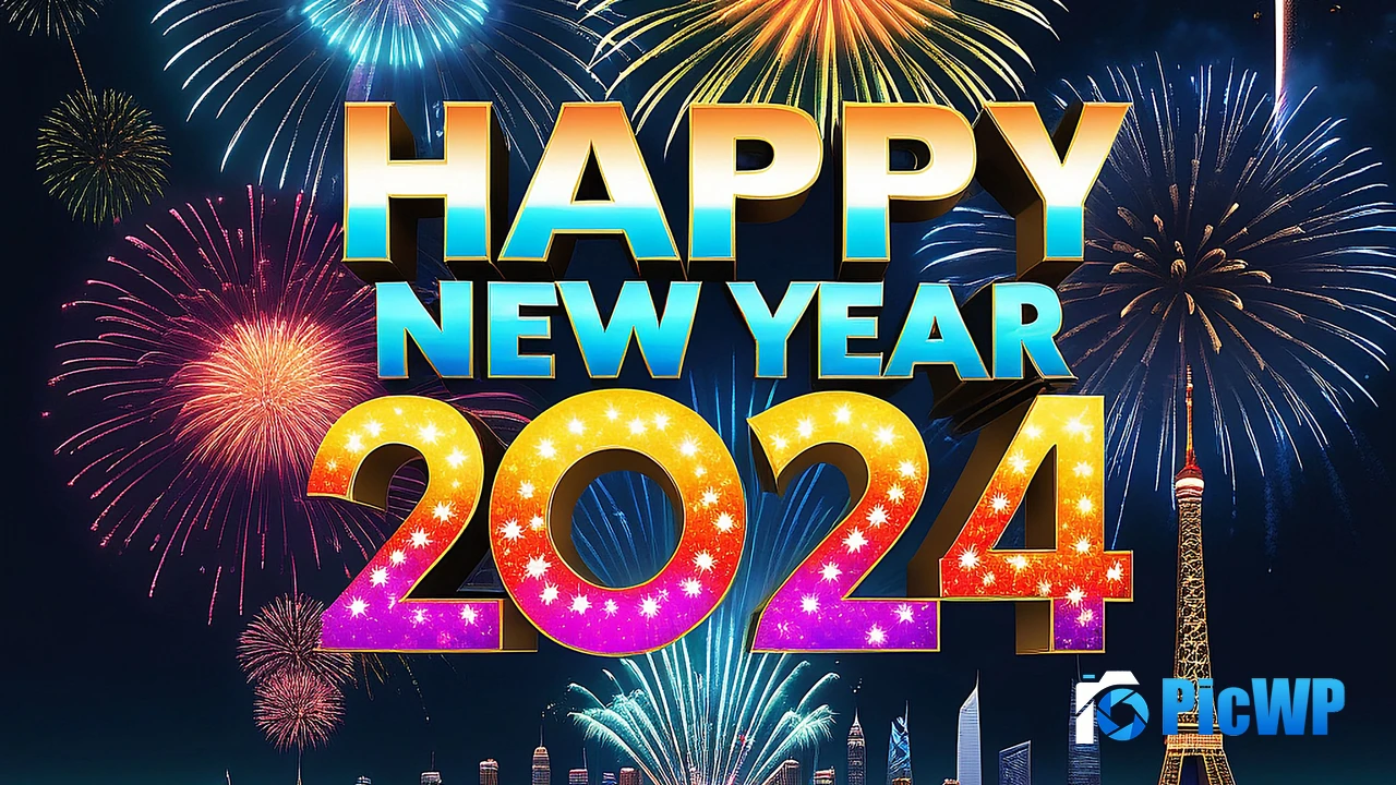 Happy New Year 2024 Fireworks 4K PC Wallpaper