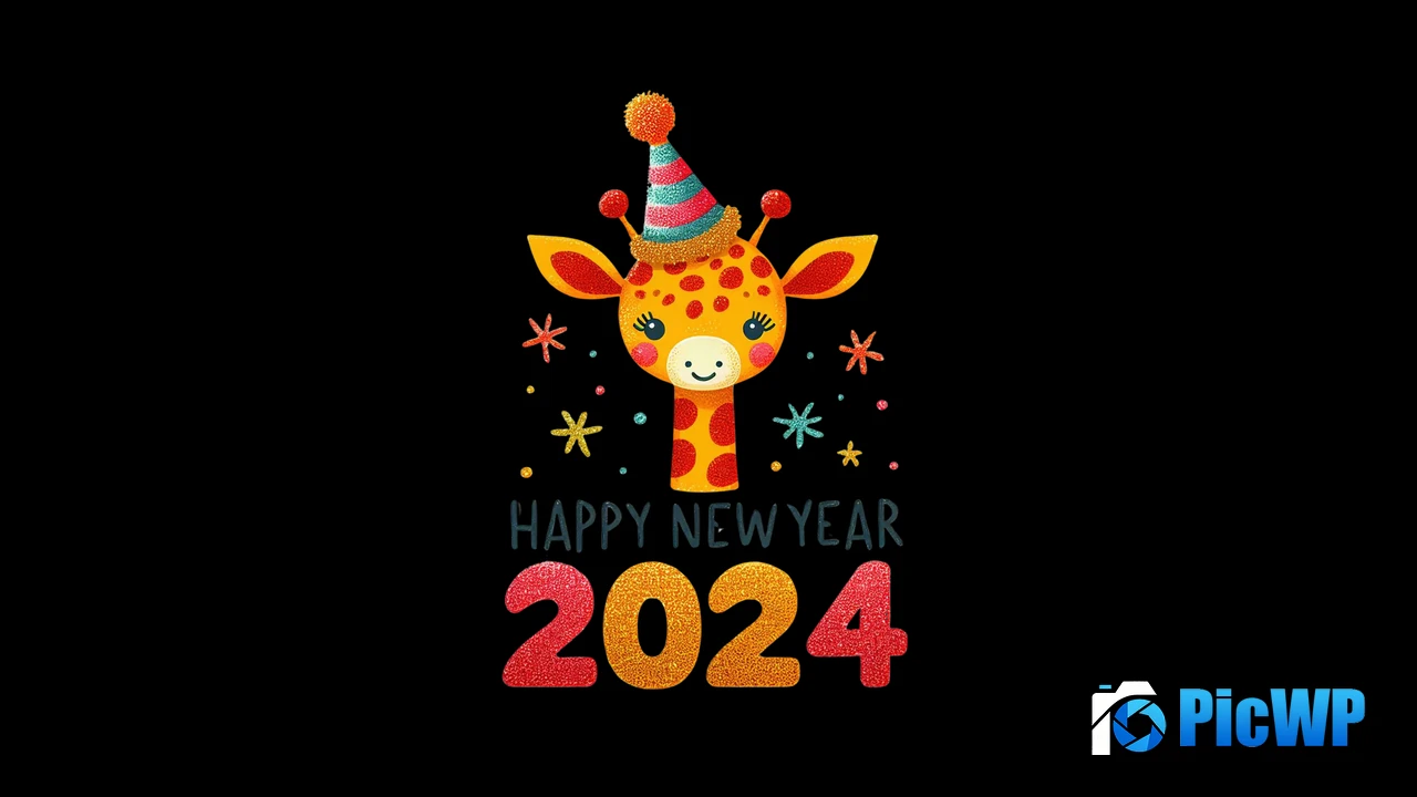 Happy New Year 2024 Giraffe 4K PC Wallpaper