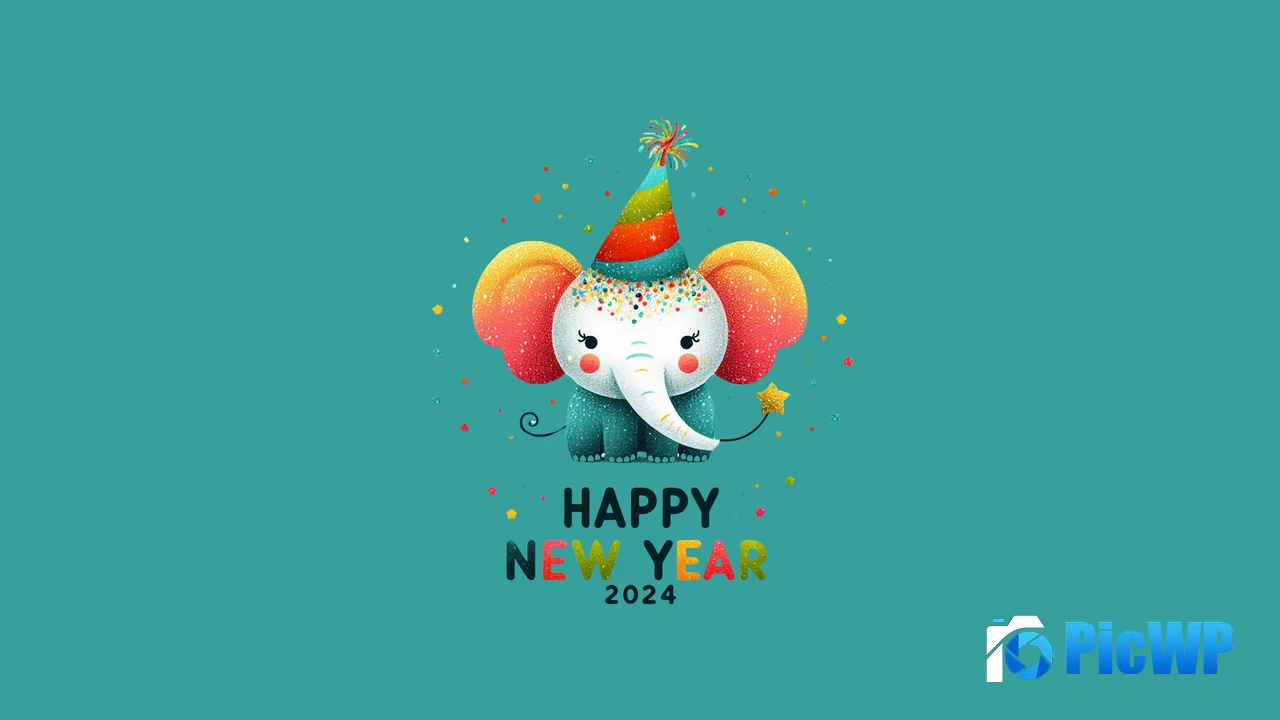 Happy New Year Elephant cub 4K PC Wallpaper