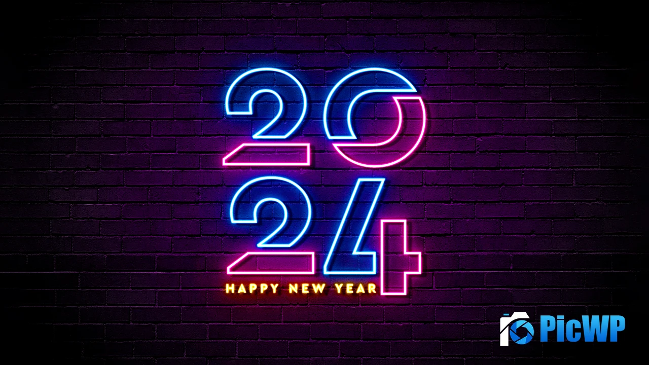 2024 Happy New Year Neon 4K PC Wallpaper