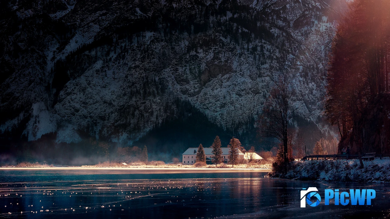 Fall Lake house 4K PC Wallpaper