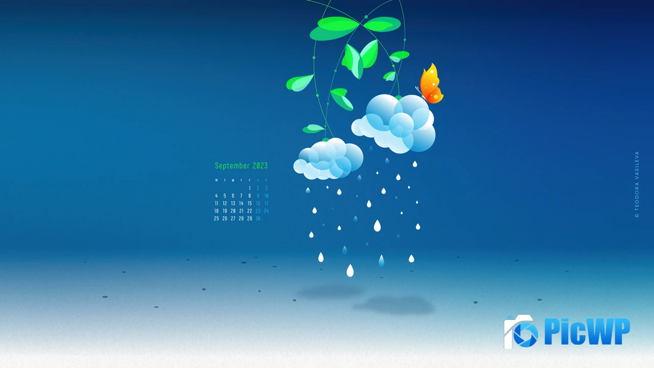 Rainy September 2023 Calendar 4K PC Wallpaper