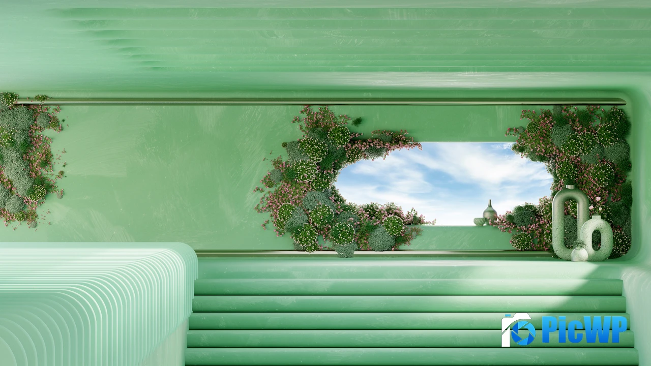 Modern architecture Green aesthetic 4K PC Wallpaper