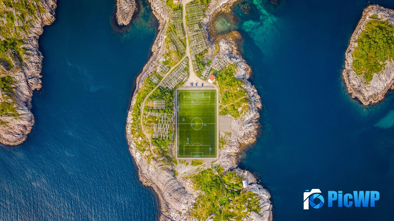 Henningsvaer Stadium Soccer field 4K PC Wallpaper