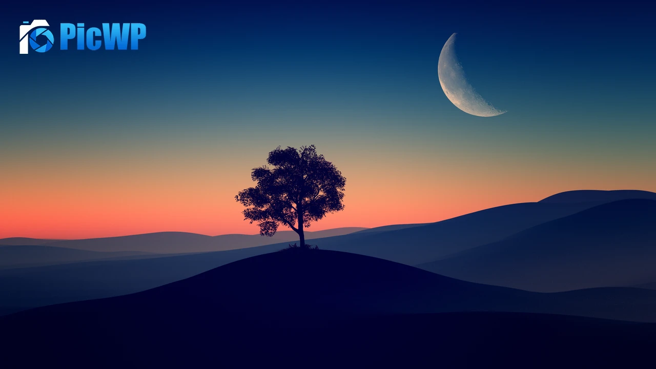 Solitude Tree Crescent Moon 4K PC Wallpaper