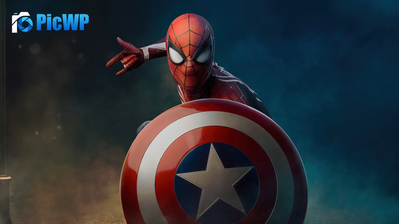 Spider-Man Captain America's shield 4K PC Wallpaper