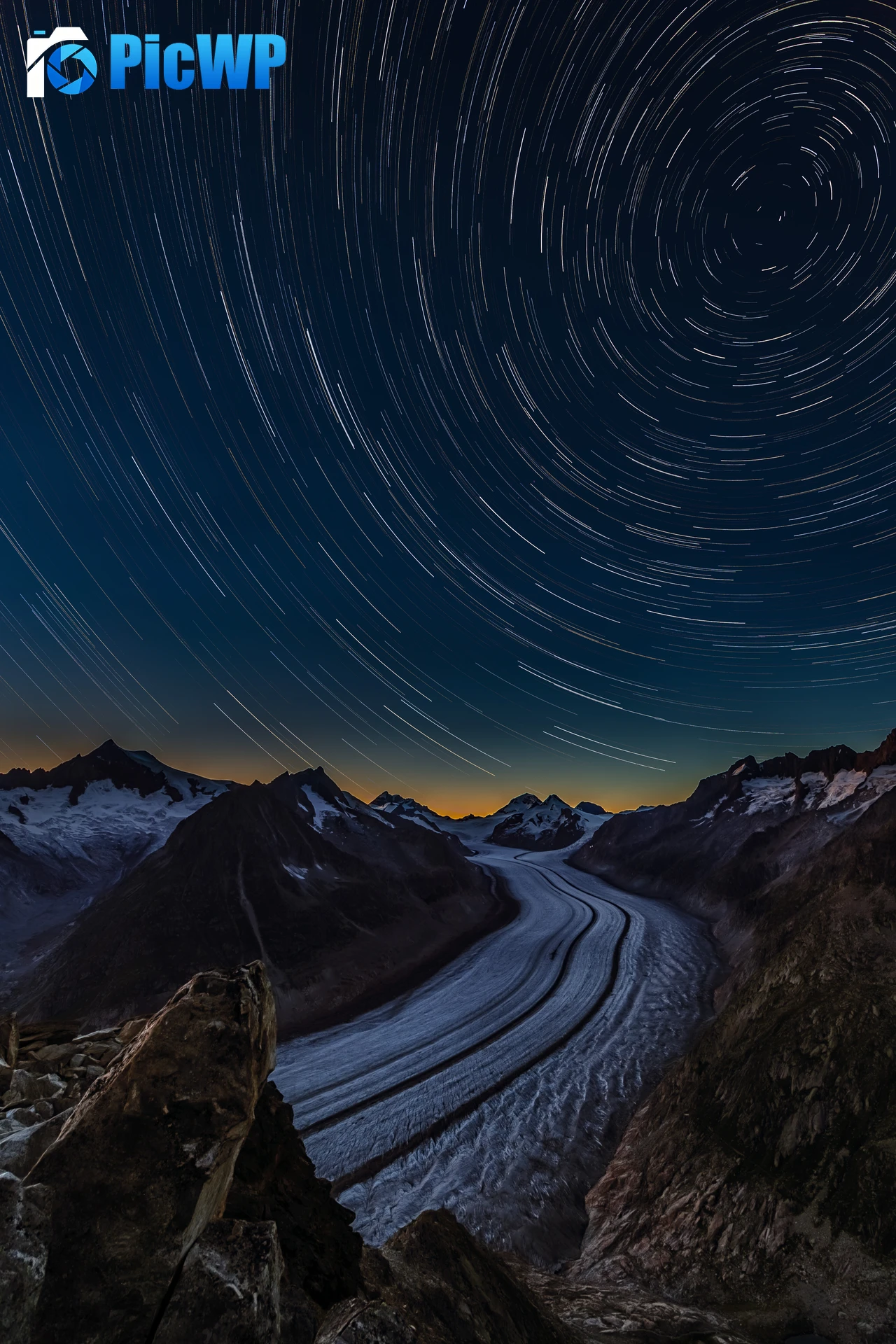 Aletsch Glacier Star Trails 6K Mobile Wallpaper