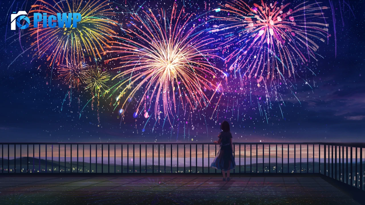Anime girl Fireworks 4K PC Wallpaper