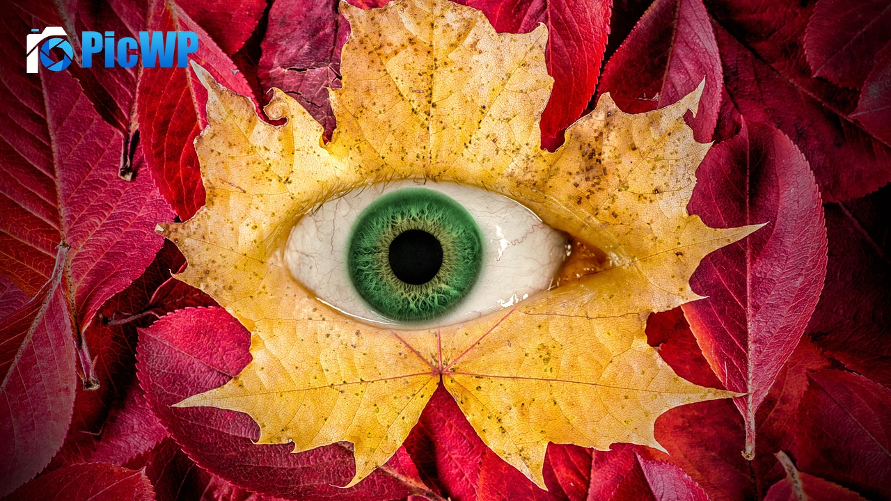 Autumn leaves Eye 4K PC Wallpaper