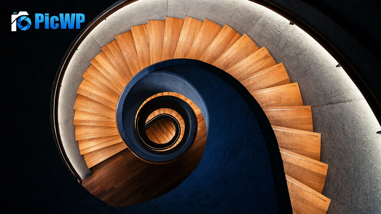 Wooden stairs Spiral staircase 4K PC Wallpaper