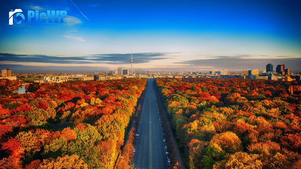 Autumn trees Berlin City Skyline 4K PC Wallpaper
