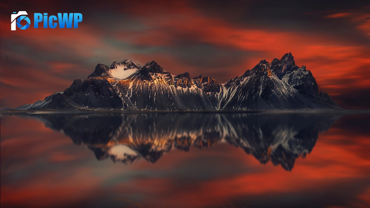 Vestrahorn mountain Sunset Orange 4K PC Wallpaper