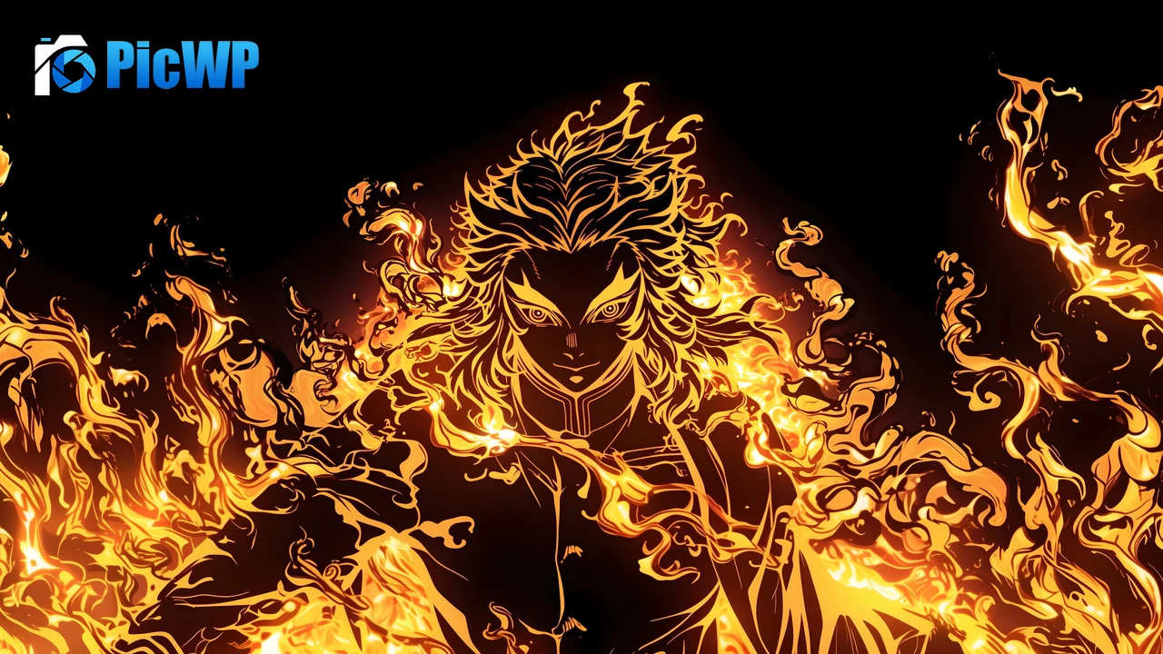 Kyojuro Rengoku Fire effect 4K PC Wallpaper