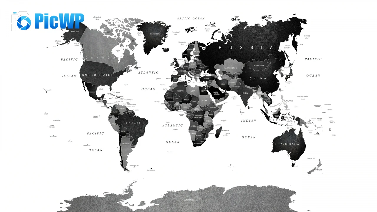Monochrome World map 4K PC Wallpaper