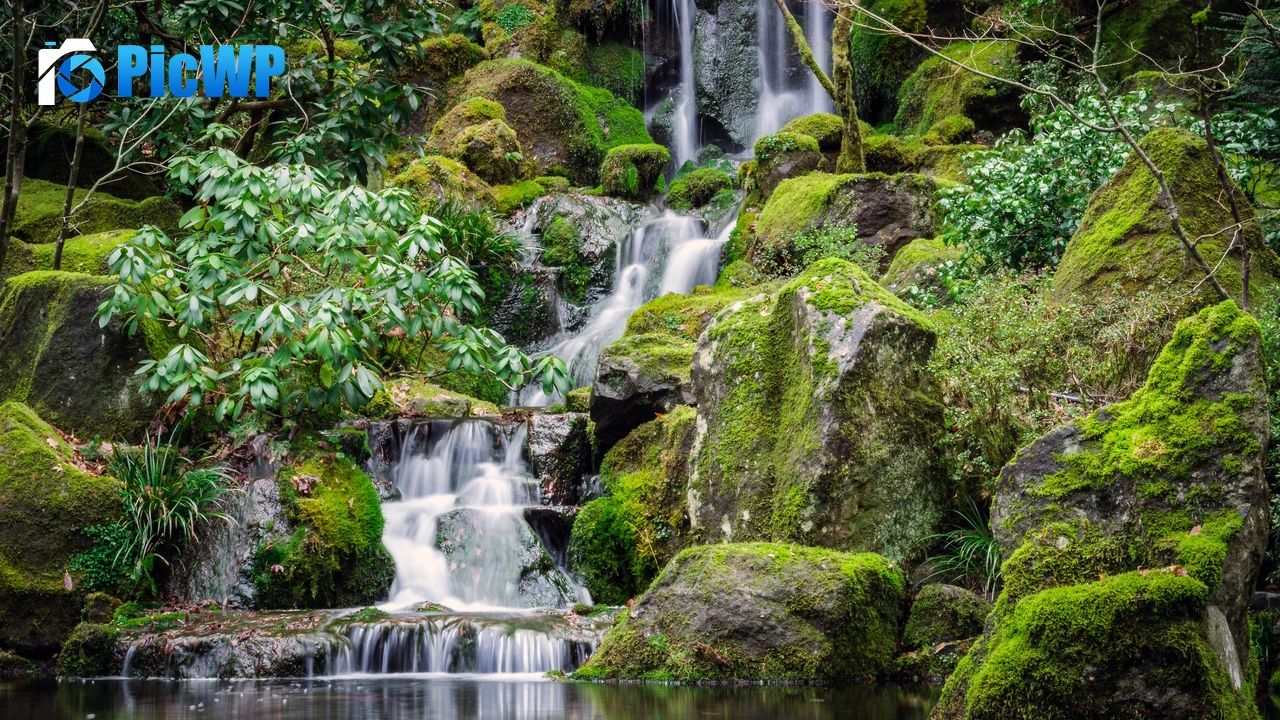 Portland Japanese Gardens Waterfalls 4K PC Wallpaper