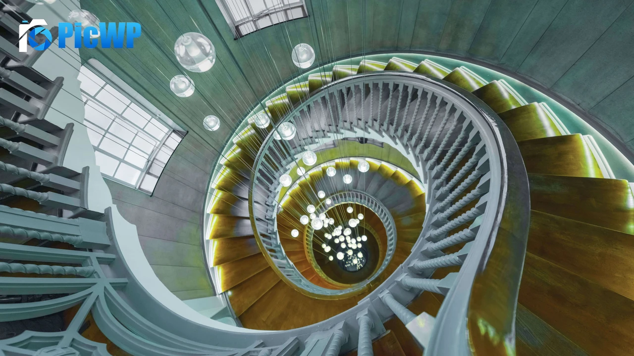 Spiral staircase Chandelier 4K PC Wallpaper