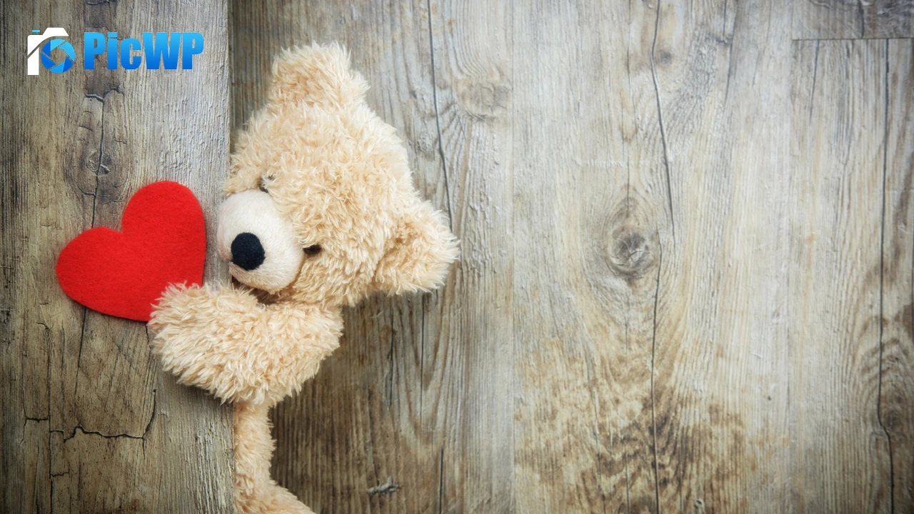 Red heart Teddy bear 4K PC Wallpaper