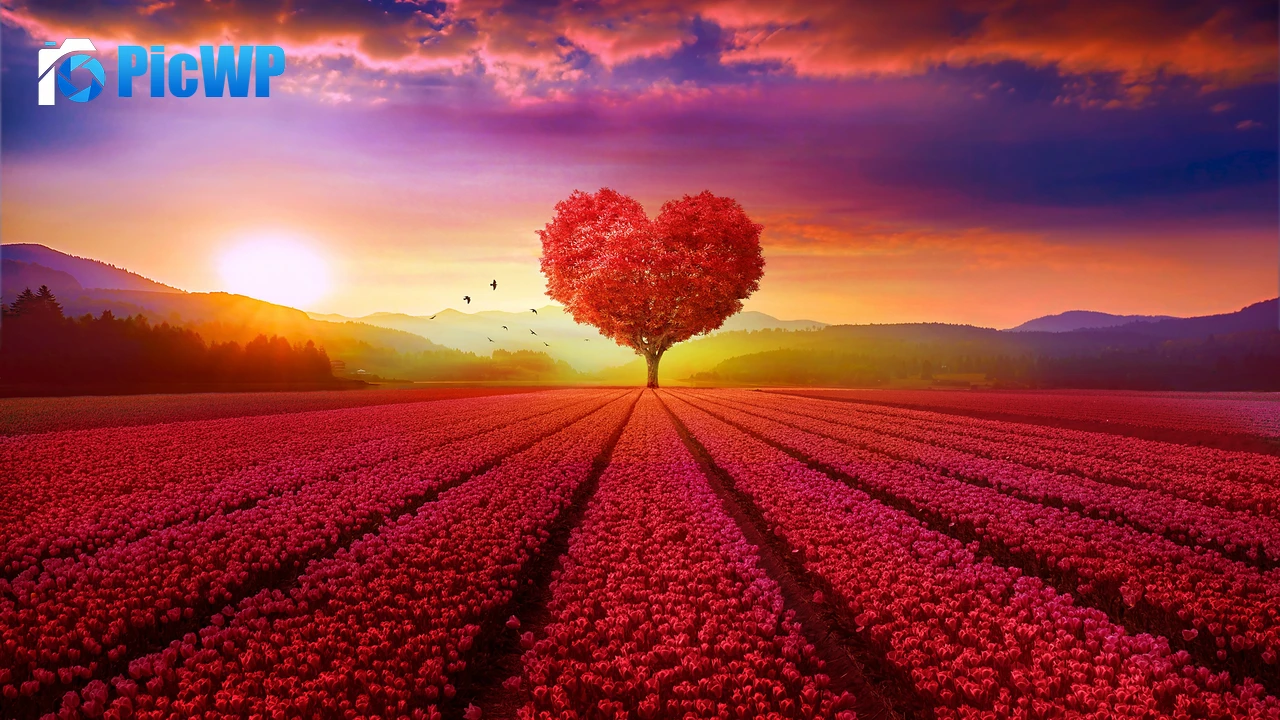Heart tree Flower garden 4K PC Wallpaper