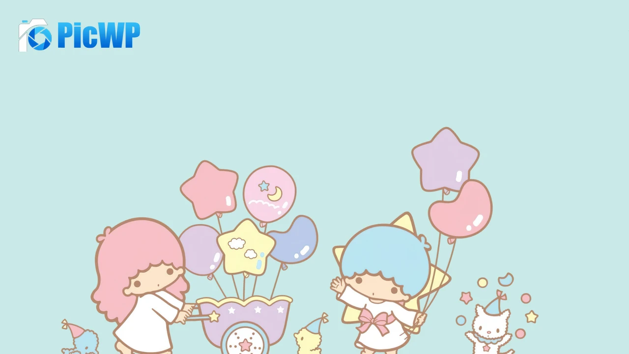 Little Twin Stars Cyan background 4K PC Wallpaper