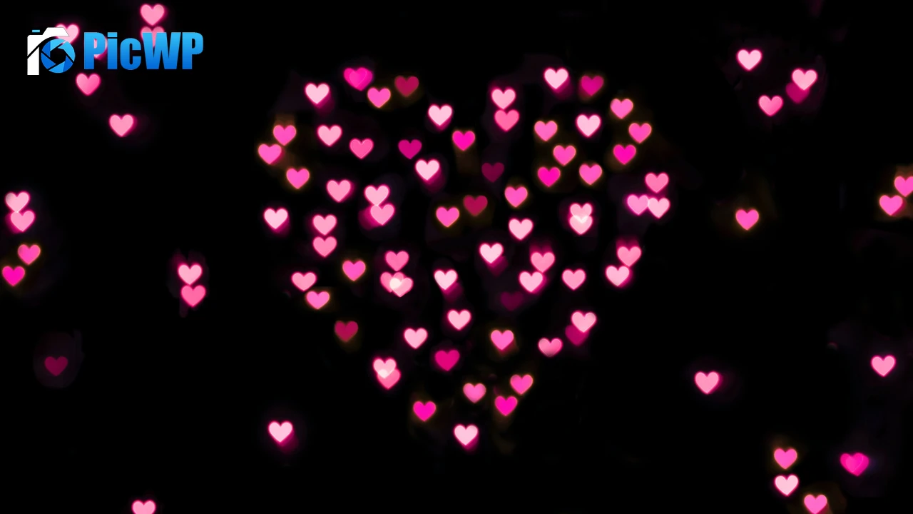 Pink hearts Black background 4K PC Wallpaper