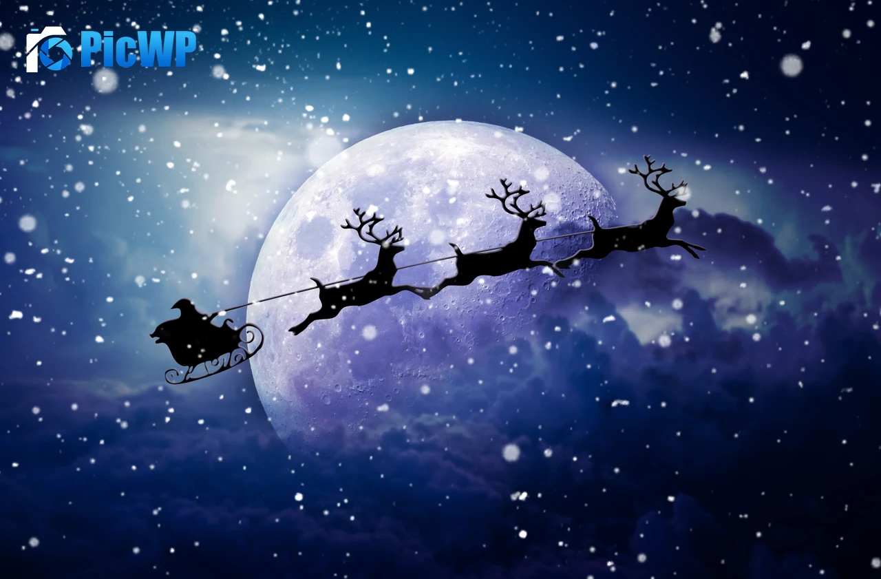 Santa Claus chariot Moon 3K PC Wallpaper